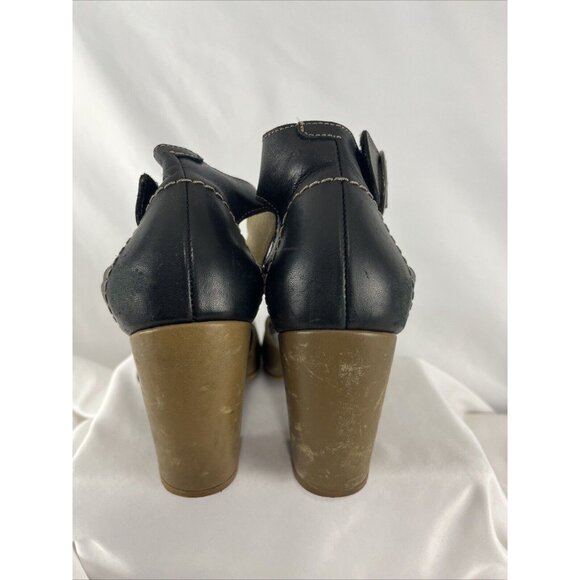 Fly London Fly Girl Block Heel Taupe & Black Leather Shoes - Picture 12 of 16